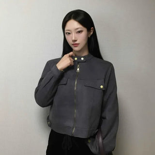 Double Flap Pocket Mandarin Collar Rider Jacket