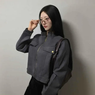 Double Flap Pocket Mandarin Collar Rider Jacket