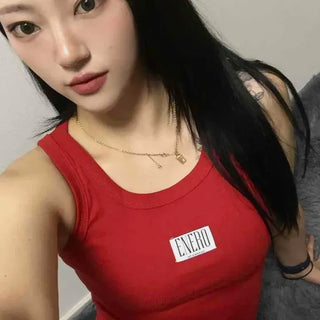 Lettering Patch Slim Fit Sleeveless Tank Top
