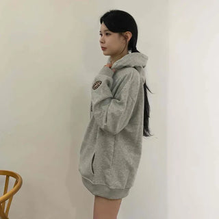 Vintage Lettering Leopard Print Oversized Hoodie