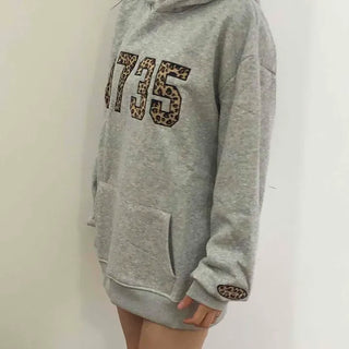 Vintage Lettering Leopard Print Oversized Hoodie