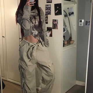 Belted Wide Cotton Cargo Pants
