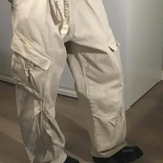 Belted Wide Cotton Cargo Pants