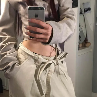 Belted Wide Cotton Cargo Pants