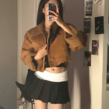 Vintage Boxy Crop Shearling Jacket