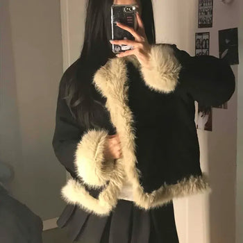 Fur-lined short leather shearling jacket
