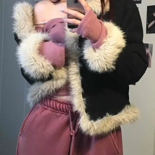 Fur-lined short leather shearling jacket