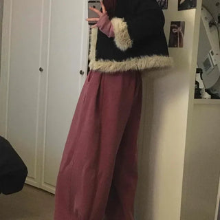 Fur-lined short leather shearling jacket