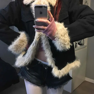 Fur-lined short leather shearling jacket