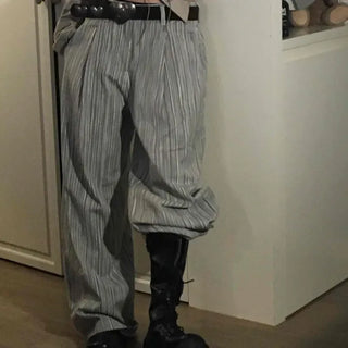 Striped One-Pleat Balloon Loose Fit Wide Pants