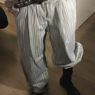Striped One-Pleat Balloon Loose Fit Wide Pants