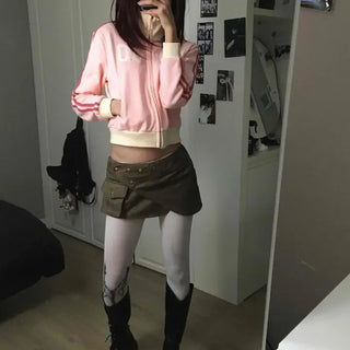 Suede flat cargo wrap mini skirt