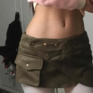 Suede flat cargo wrap mini skirt