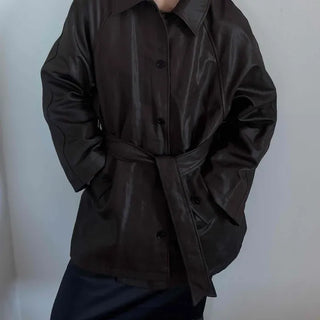 Vintage Belted Leather Trench Jacket