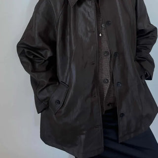 Vintage Belted Leather Trench Jacket