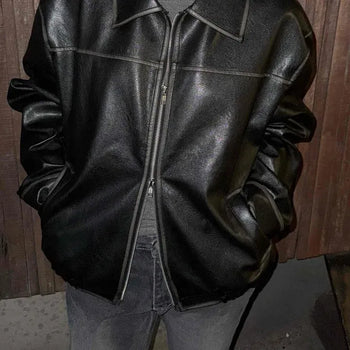 Chic Cut-out Collar Leather Jacket