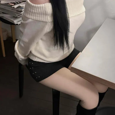 Modern Studded Slim Wool Shorts
