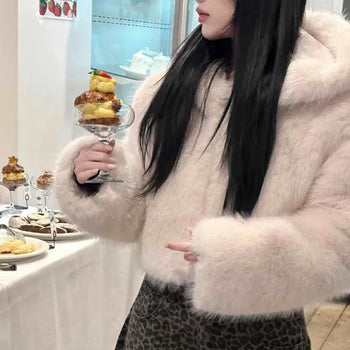 Hooded Fur Crop Jacket