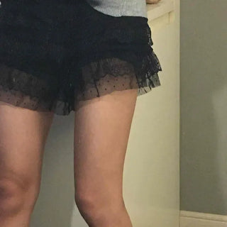 Dot Lace Frill Tiered Mini Shorts
