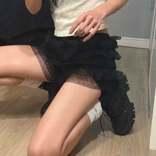 Dot Lace Frill Tiered Mini Shorts