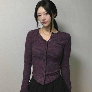 Casual Slim Ribbed Button Cardigan