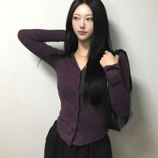 Casual Slim Ribbed Button Cardigan