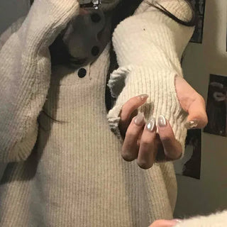 Turtleneck Half-Open Button Oversized Ribbed Knit