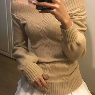 Romantic Wide V-Neck Ribbed Knit