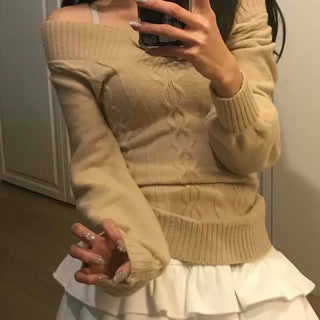 Romantic Wide V-Neck Ribbed Knit