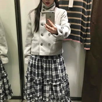 Check Frill Flare Tiered Long Skirt