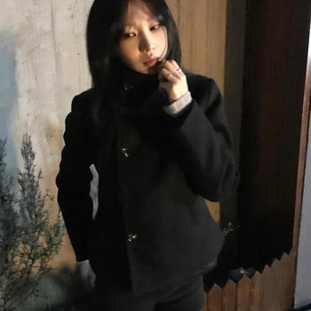 High-neck single-button short coat