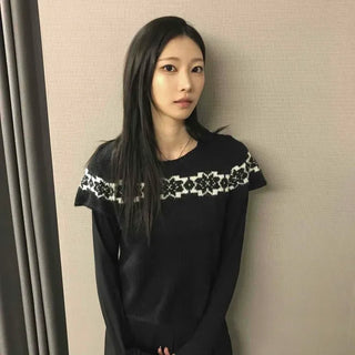 Charmant Flora Shoulder Jacquard Frill Sleeve Knit