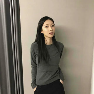 Layered Top Slim Round Neck Long Sleeve T-shirt Set