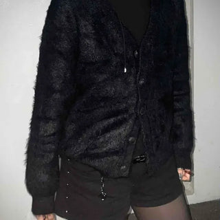 Angora V-neck Loose Fit Button Cardigan