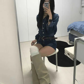 Retro vintage button denim two-piece