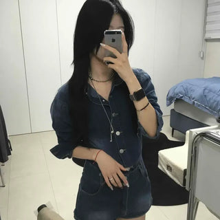 Retro vintage button denim two-piece