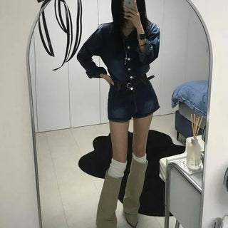 Retro vintage button denim two-piece