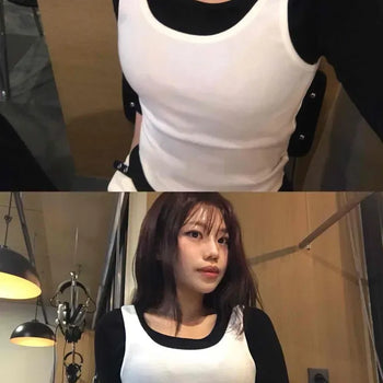 Color Block Round Neck Slim Fit Sleeveless Knit Tank Top