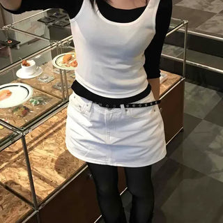 Color Block Round Neck Slim Fit Sleeveless Knit Tank Top