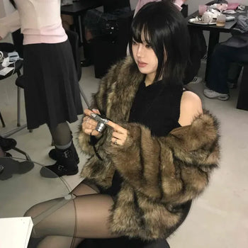 Wild Raccoon Shoulder Detail Short Fur Jacket