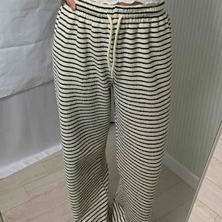 Natural Striped Elastic Waist Wide Training Pants