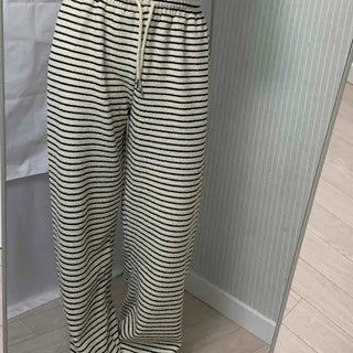 Natural Striped Elastic Waist Wide Training Pants