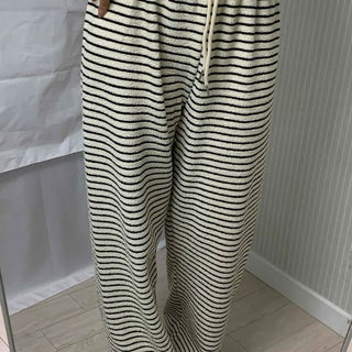 Natural Striped Elastic Waist Wide Training Pants