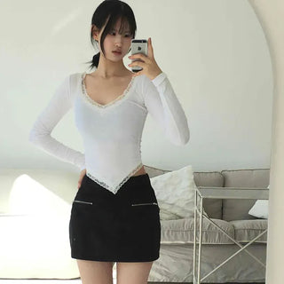Double Zipper Slim Fit Mini Skirt