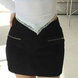Double Zipper Slim Fit Mini Skirt