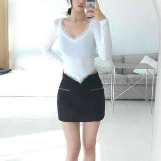 Double Zipper Slim Fit Mini Skirt