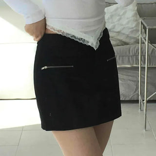 Double Zipper Slim Fit Mini Skirt