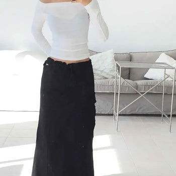 Minimal Slit String Slim Fit Long Skirt