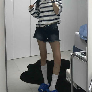 Striped Collared Button Long Sleeve T-shirt