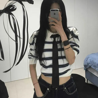 Striped Collared Button Long Sleeve T-shirt